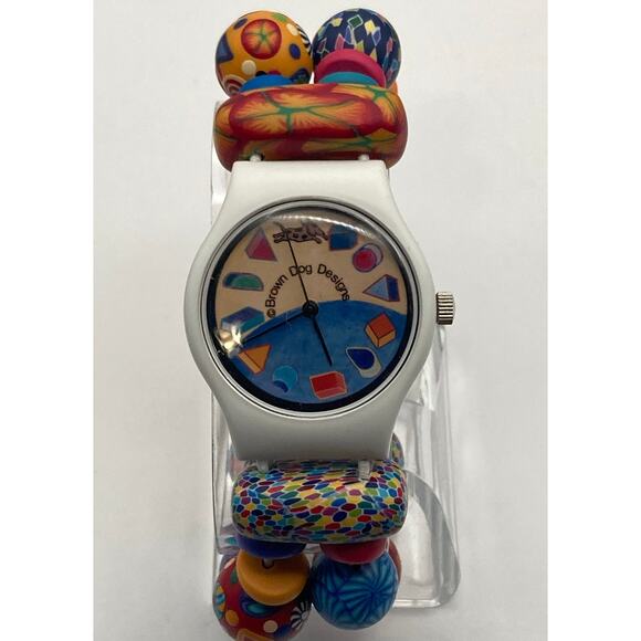 Brown Dog Design Womens Watch 34mm - New Battery - Colorful Beaded Stretch Band - Picture 4 of 7